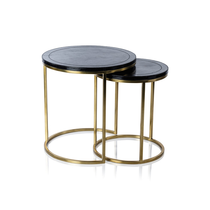 Harlow Blue Leather on Brass Nested Tables, Set of 2 | Bone & Brass