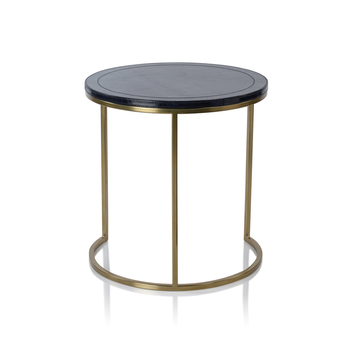 Harlow Blue Leather on Brass Nested Tables, Set of 2 - Table Detail | Bone & Brass