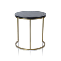 Harlow Blue Leather on Brass Nested Tables, Set of 2 - Table Detail | Bone & Brass
