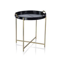 Harlow Blue Leather Round Tray on Brass Stand | Bone & Brass