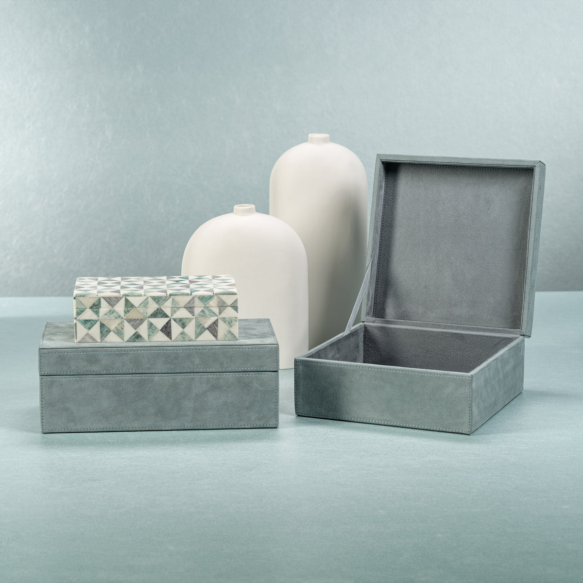 Carpi Slate Blue Suede Decorative Box