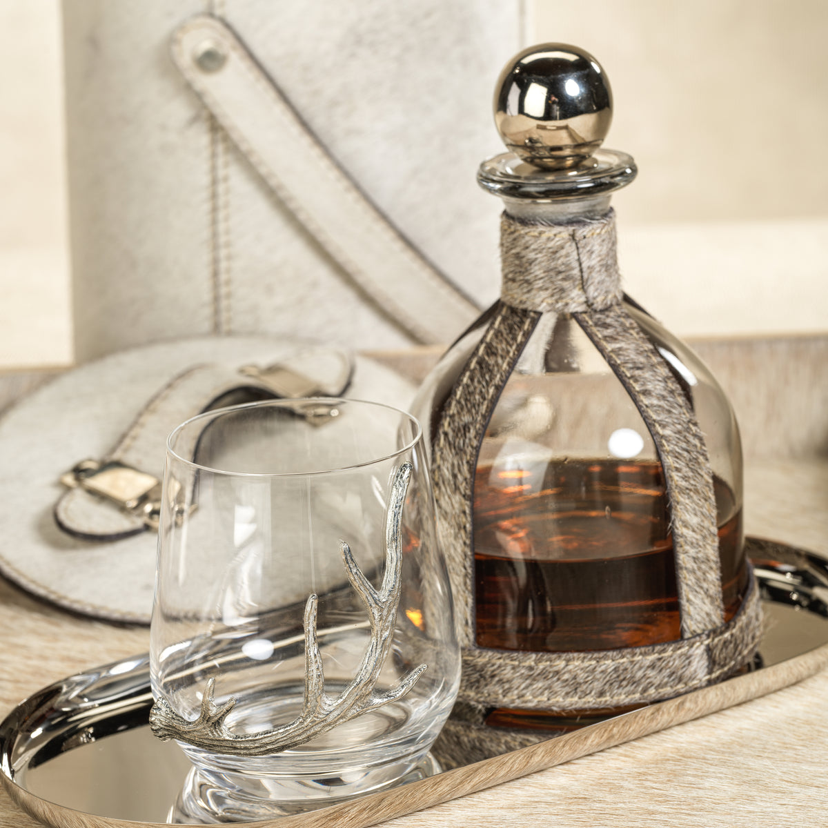 St. Moritz Hair-On-Hide Leather Decanter with Stopper