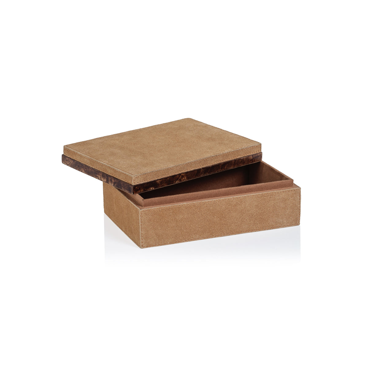Cortina Suede Decorative Box, Burlwood Trim, Small - Box Interior View | Bone & Brass