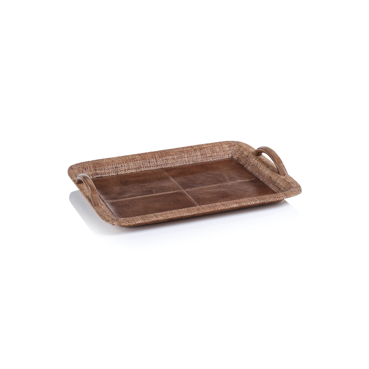 Rosso Leather & Raffia Serving Tray, Small