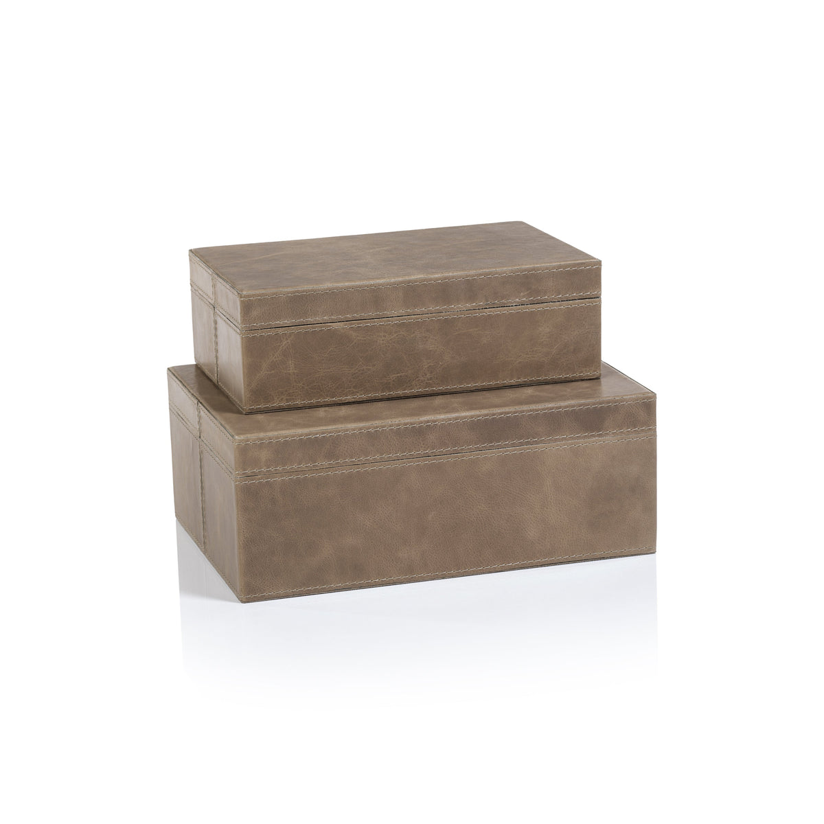 Bellecôte Mink Leather Decorative Box, Small - Box Interior View | Bone & Brass