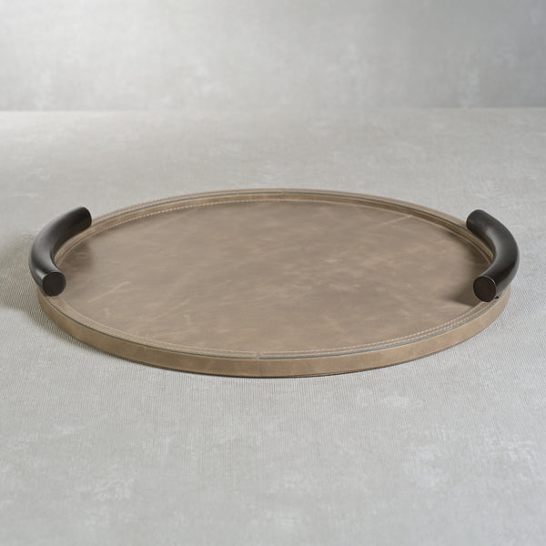 Bellecôte Round Mink Leather Serving Tray