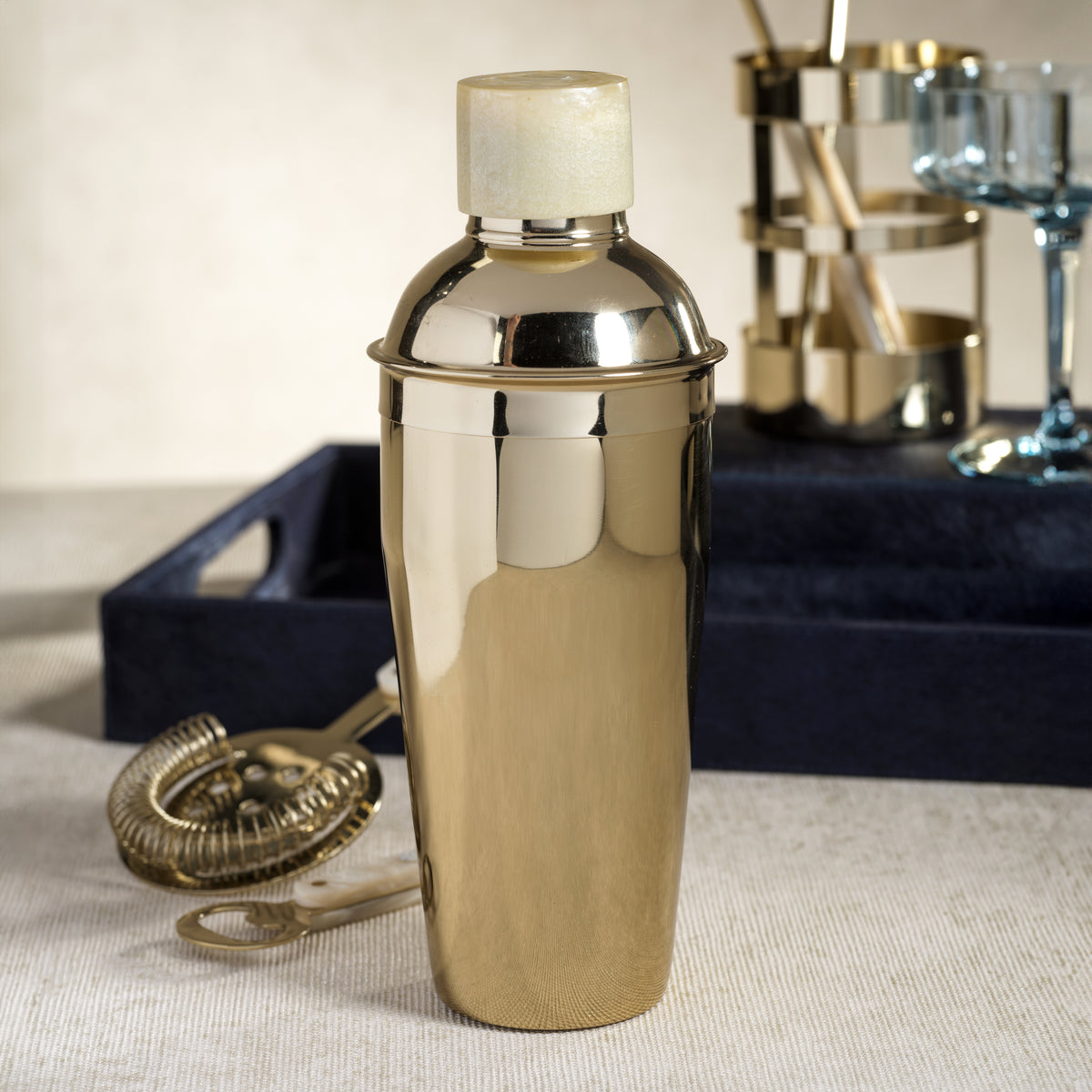 Berkely Stainless Steel Cocktail Shaker, Marble Cap