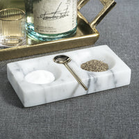 White Marble Salt & Pepper Dish with Spoon