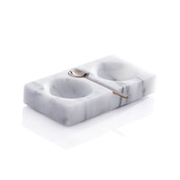 White Marble Salt & Pepper Dish with Spoon
