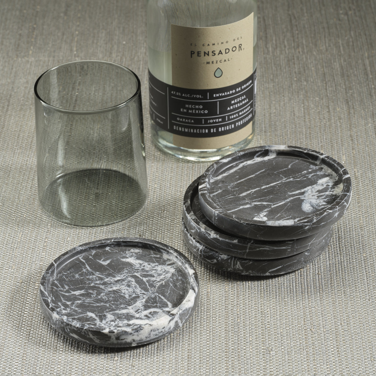 Black Marble Coasters, Set of 4 - Linen Detail | Bone & Brass