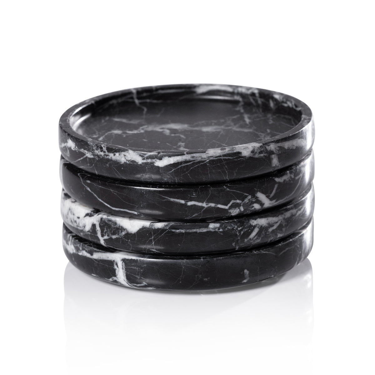 Black Marble Coasters, Set of 4 - Linen Draped View | Bone & Brass