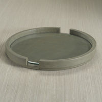 Ruvo Sage Leather Serving Tray with Glass Insert