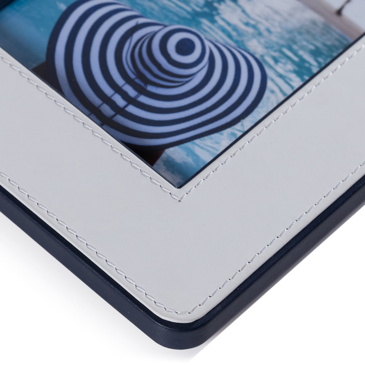 Nappa White & Navy Leather Photo Frame 4x6