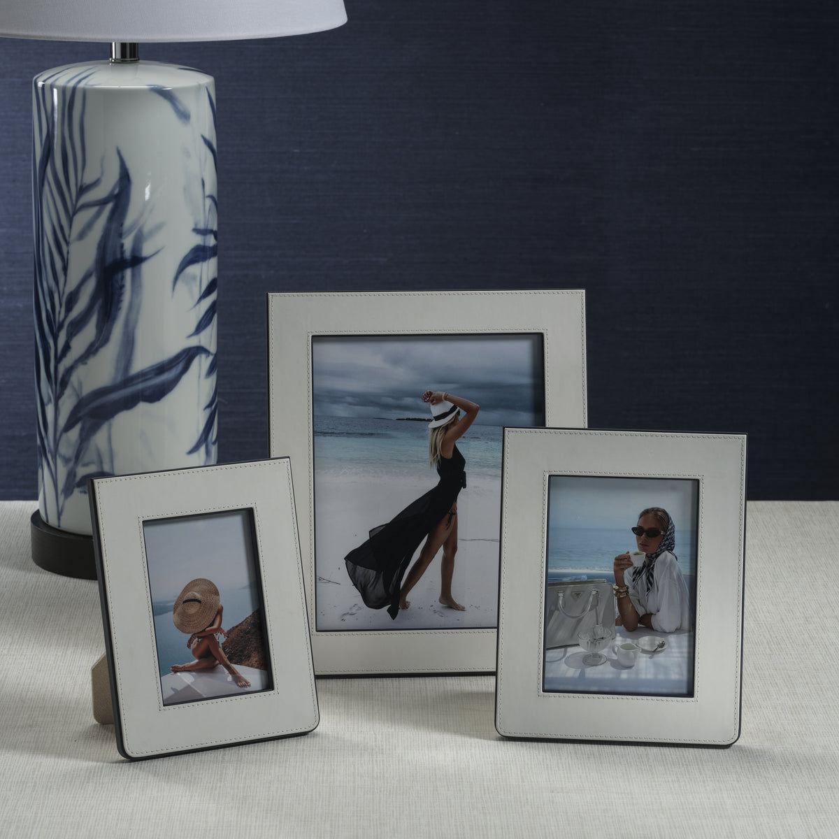Nappa White & Navy Leather Photo Frame 8x10