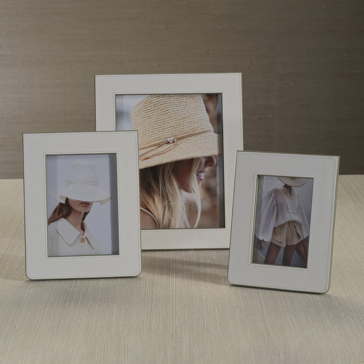 Nappa White & Gray  Leather Photo Frame 5x7