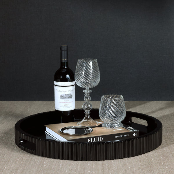 Tivoli Fluted Black Lacquered Round Tray