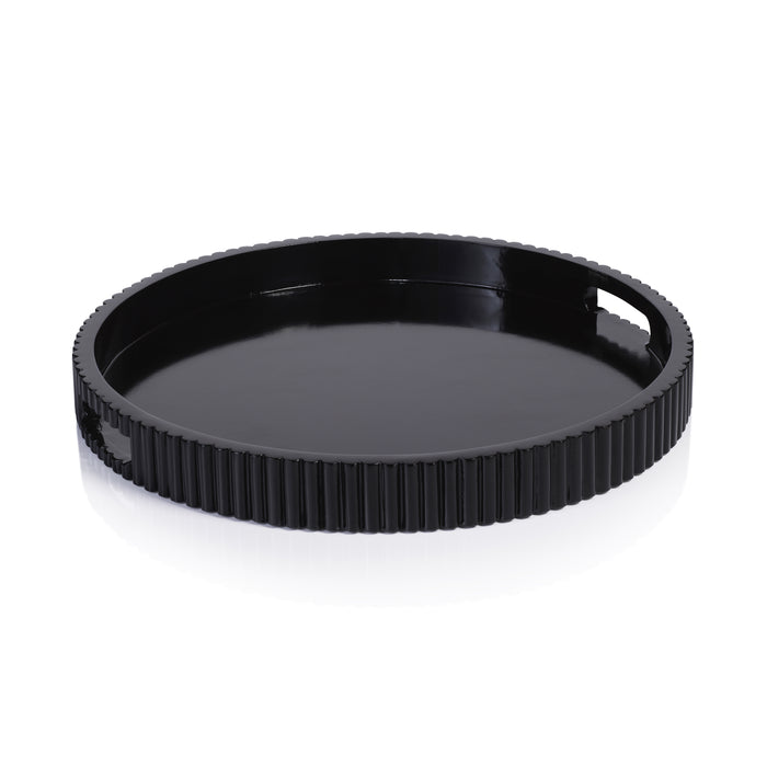 Tivoli Fluted Black Lacquered Round Tray