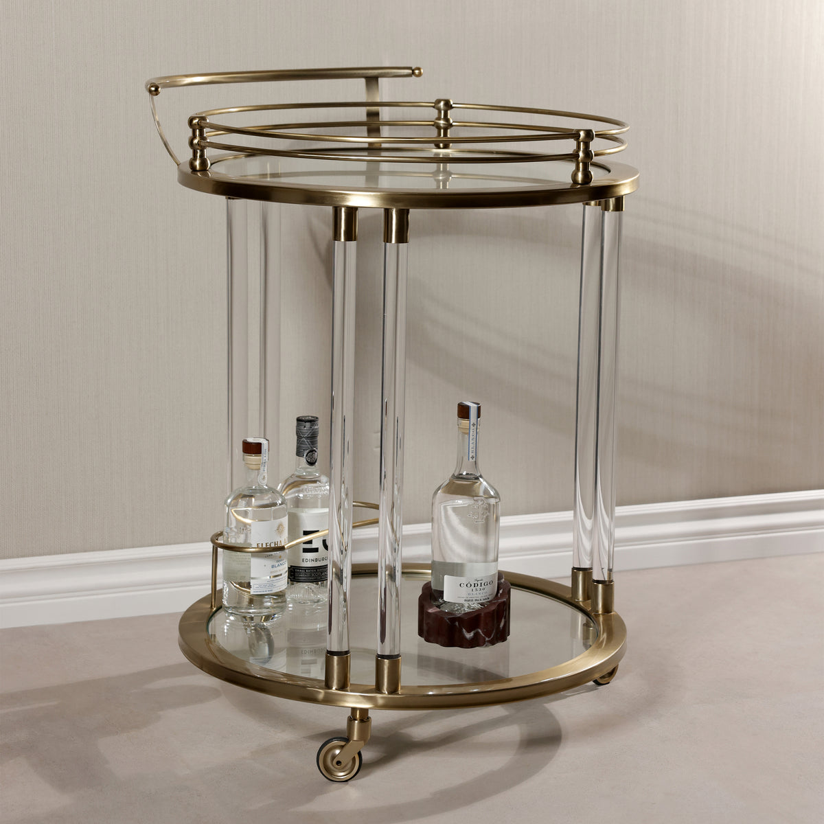 Opus Gold Round Bar Cart, Large - Bar Cart Detail | Bone & Brass