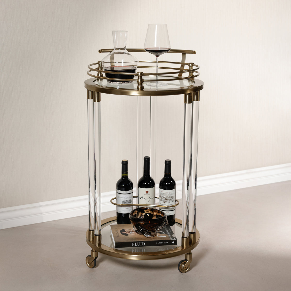 Opus Gold Round Bar Cart, Medium - Bar Cart Detail | Bone & Brass