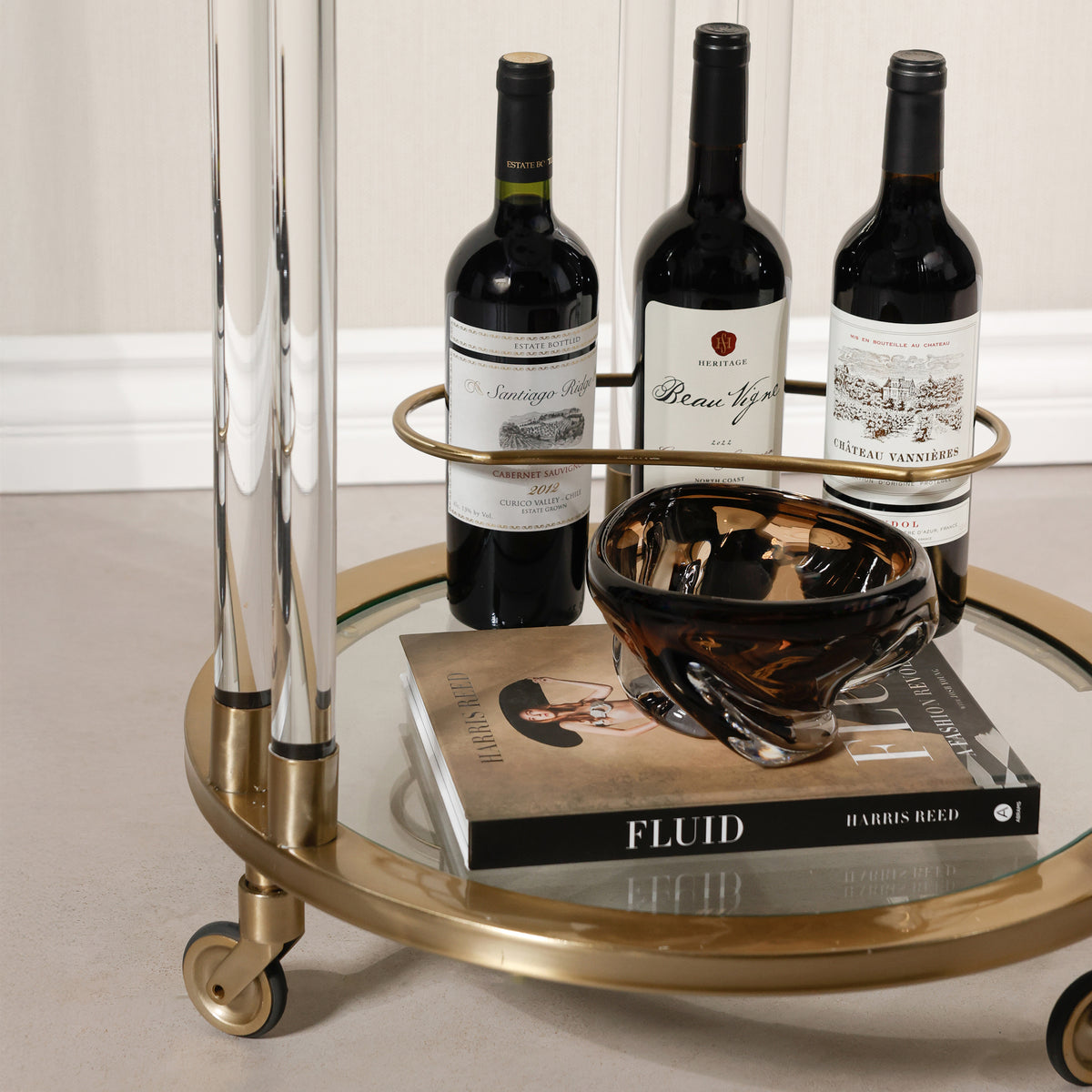 Opus Gold Round Bar Cart, Medium - Bar Cart Side View | Bone & Brass