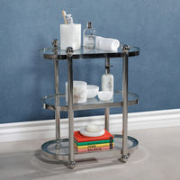 Three-Tier Nickel Oval Bar Cart - Bar Cart Shelf Detail | Bone & Brass