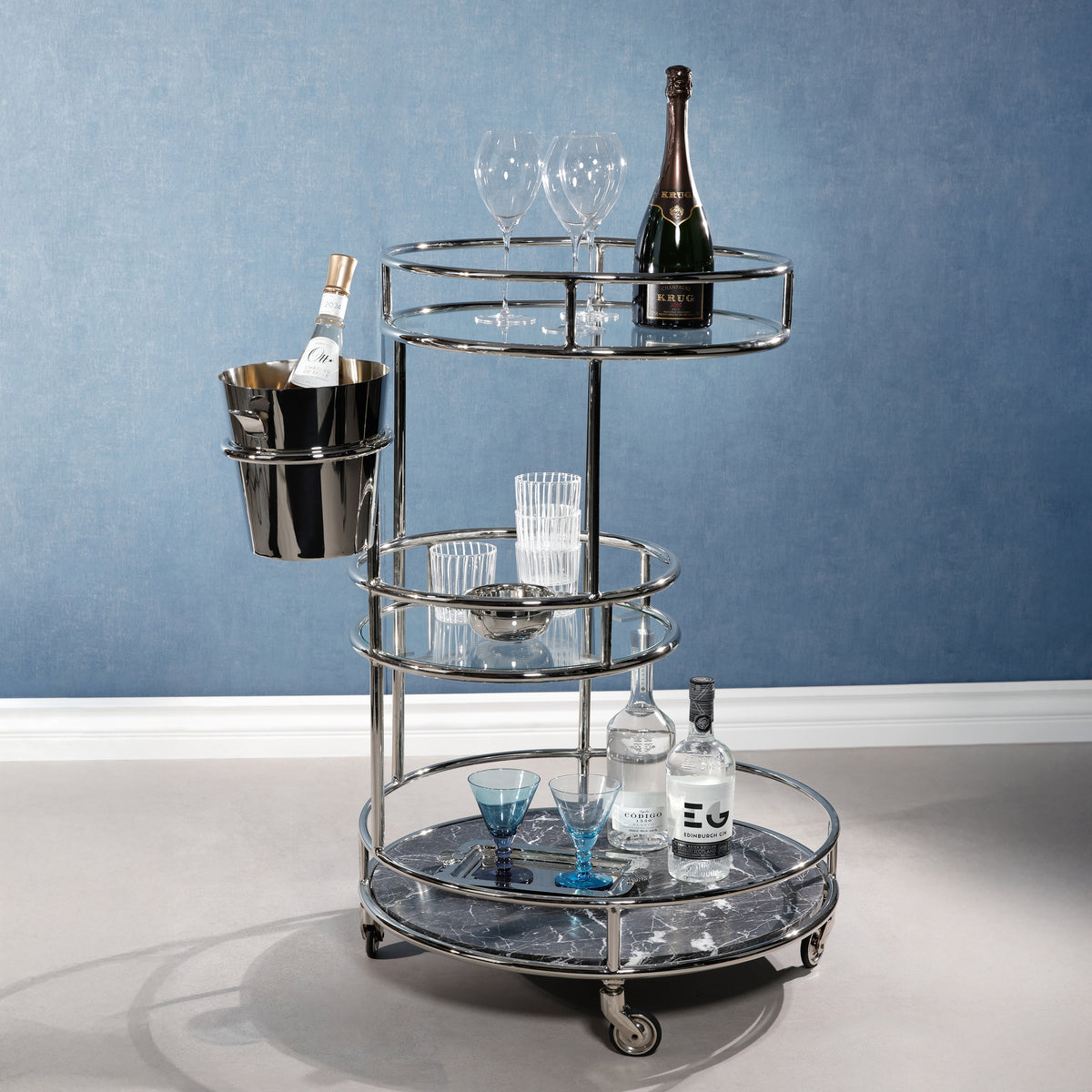 Paradise Cove Nickel & Black Bar Cart with Ice Bucket