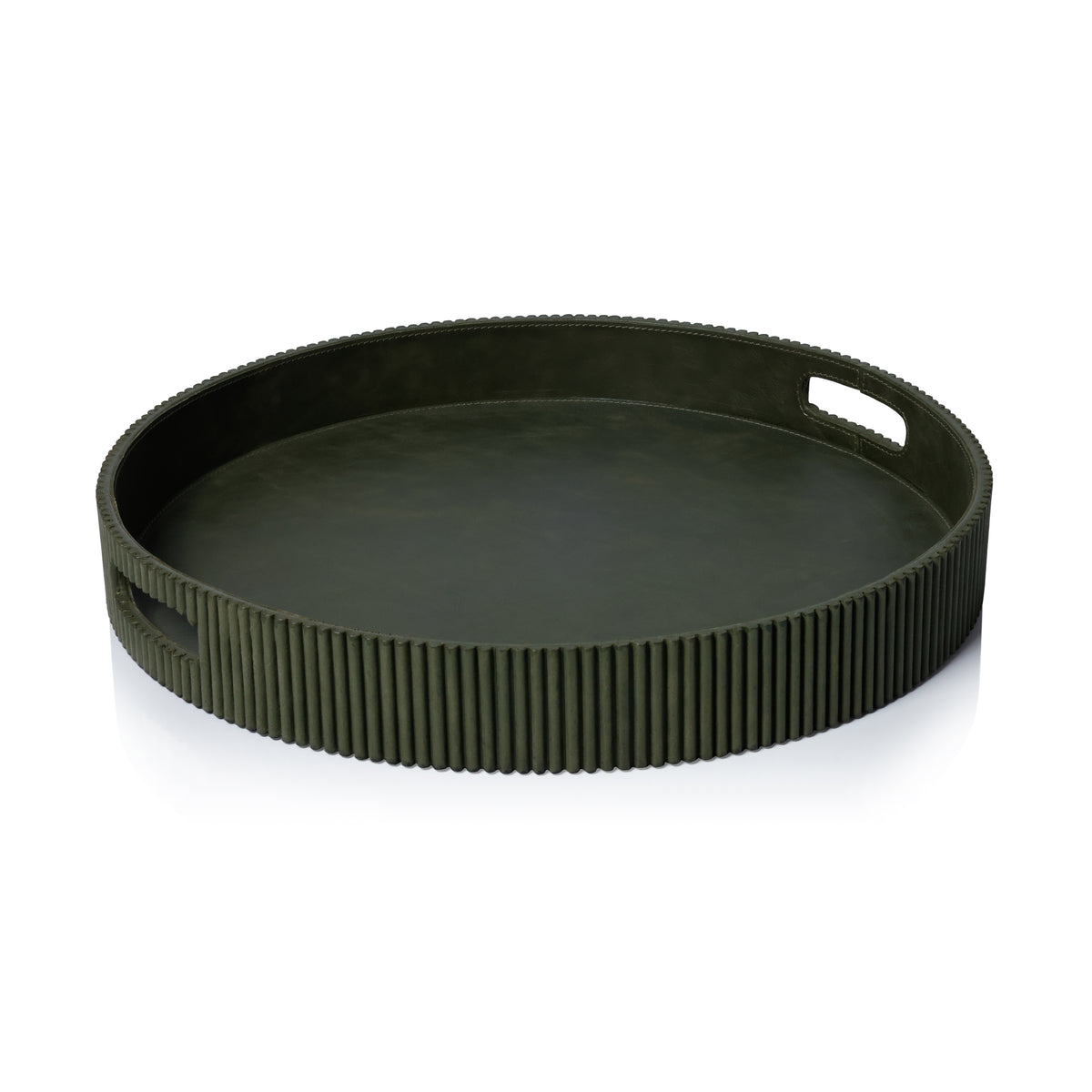 Round Fluted Green Leather Tray