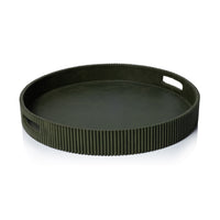 Round Fluted Green Leather Tray