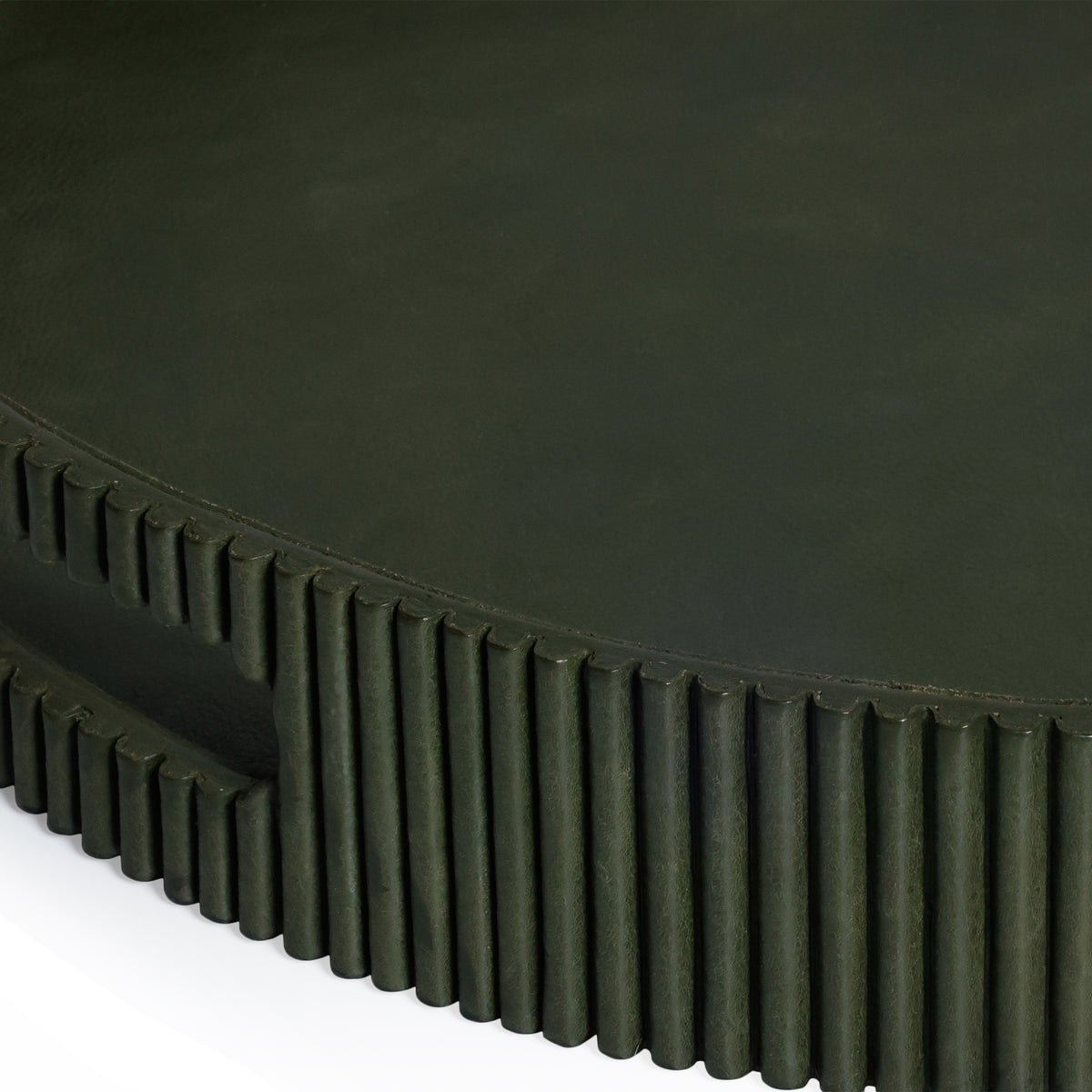 Round Fluted Green Leather Tray