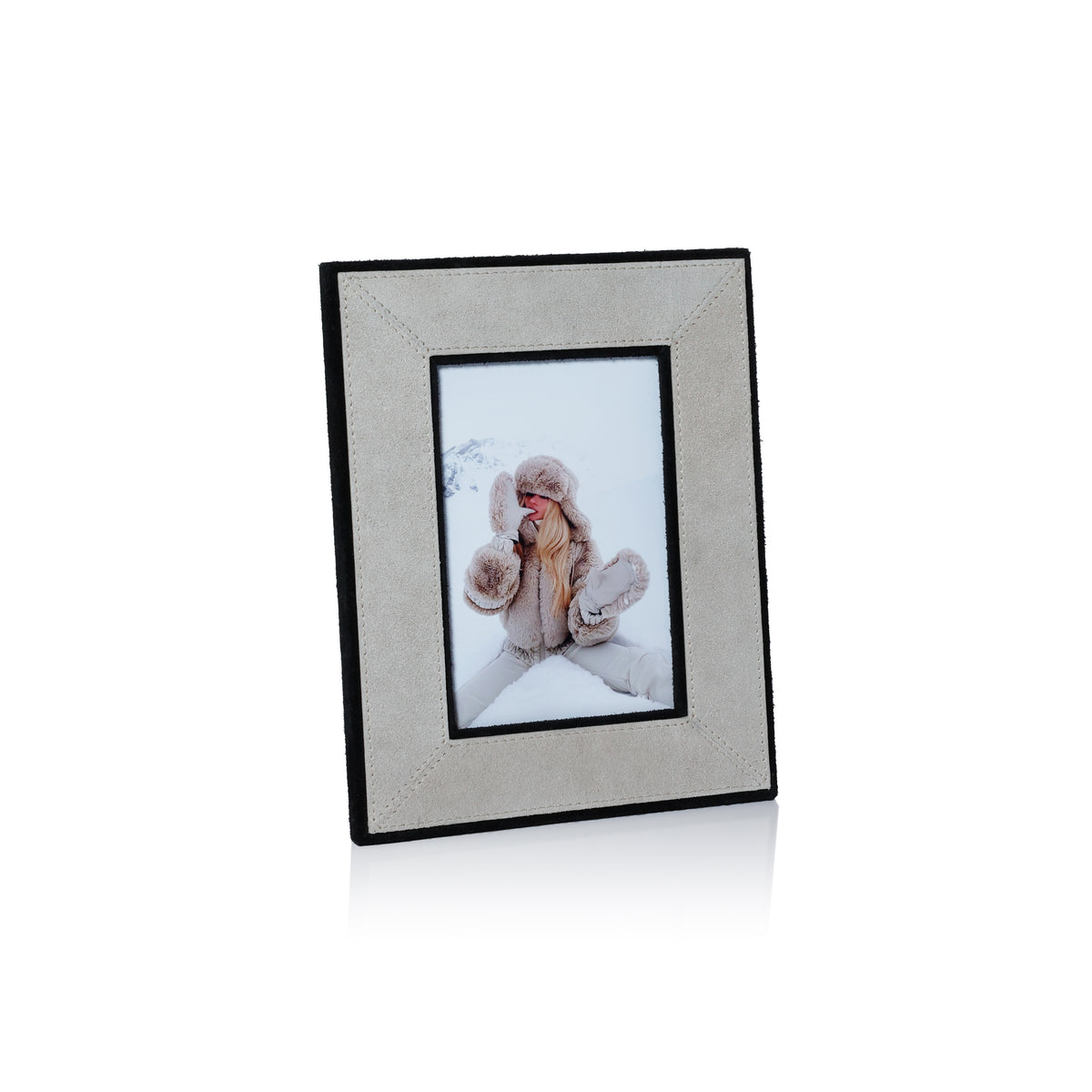 Arden Gray & Black Suede Leather Photo Frame, 4x6
