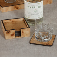 Valerie Burl Square Coasters with Holder, Set of 6