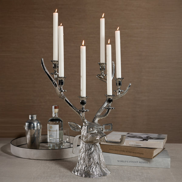 Pipe-Lit Stag 6-Tier Decorative Metal Taper Candleholder - Candle Holder Detail | Bone & Brass