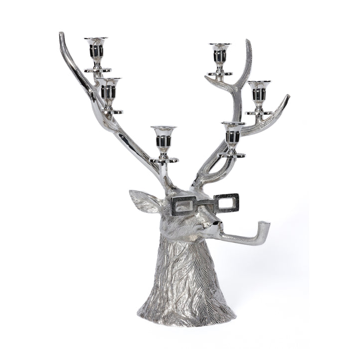 Pipe-Lit Stag 6-Tier Decorative Metal Taper Candleholder | Bone & Brass