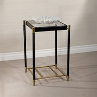 Park Lane Black Leather & Antique Brass Side Table - Table View | Bone & Brass