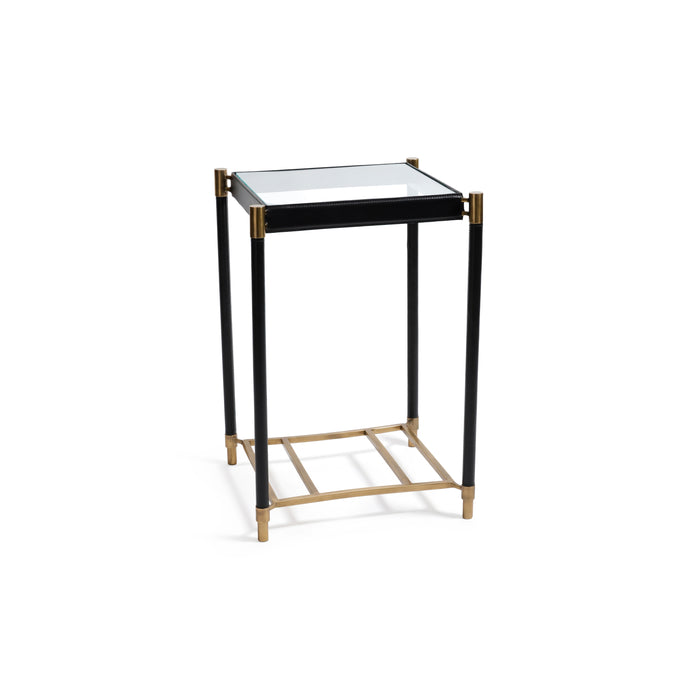 Park Lane Black Leather & Antique Brass Side Table | Bone & Brass