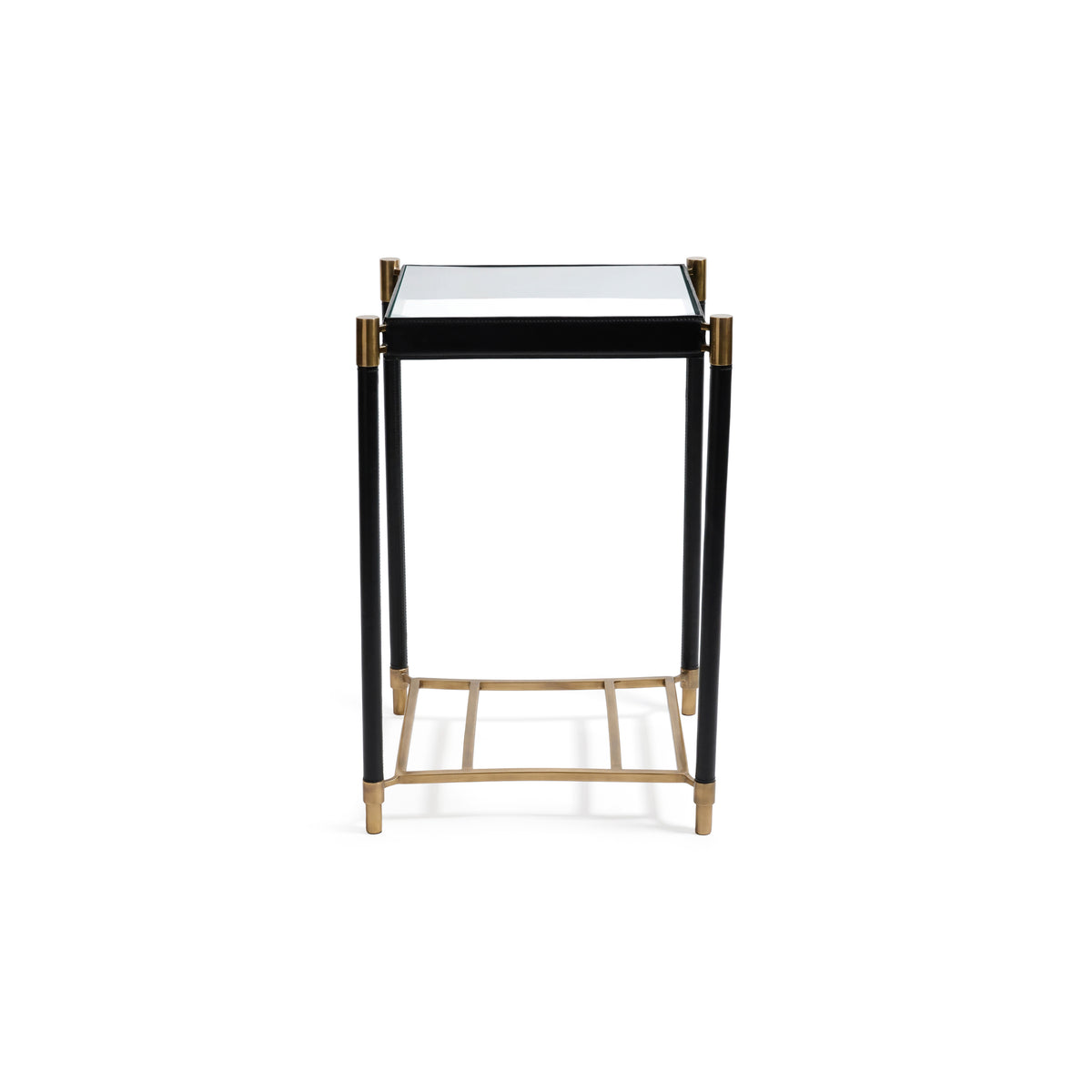 Park Lane Black Leather & Antique Brass Side Table - Table Side View | Bone & Brass