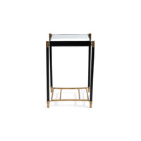 Park Lane Black Leather & Antique Brass Side Table - Table Side View | Bone & Brass
