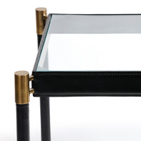 Park Lane Black Leather & Antique Brass Side Table - Table Top View | Bone & Brass