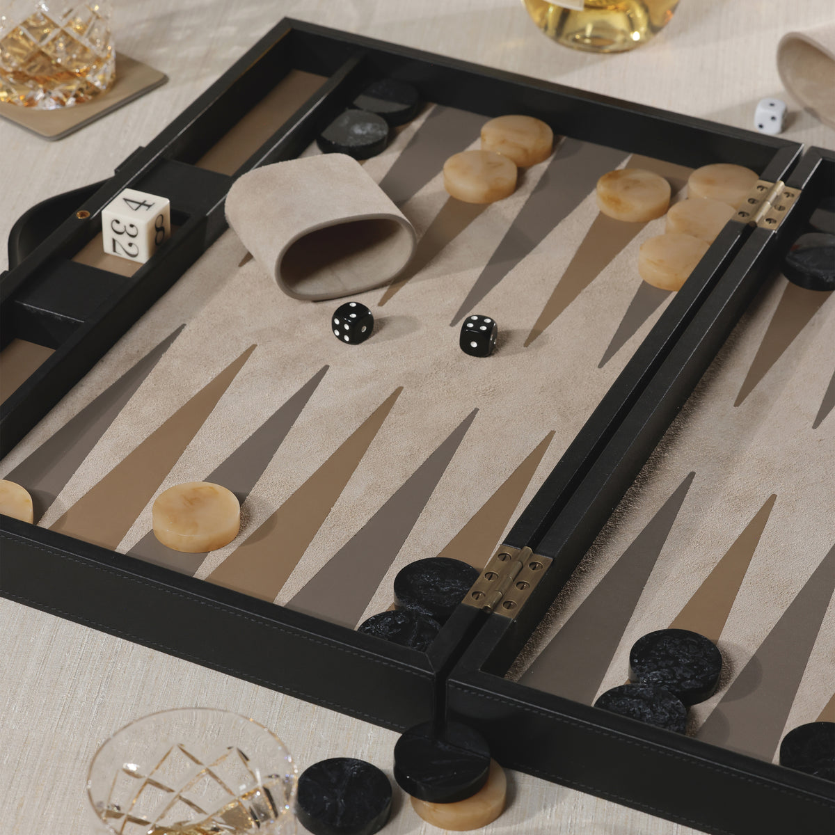 Geneva Suede & Leather Backgammon Board Game Set