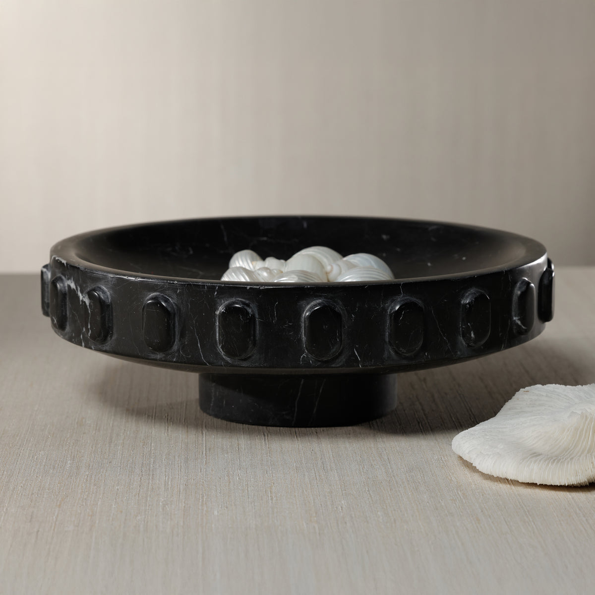 Shallow Marble Pedestal Decorative Bowl - Bowl Detail | Bone & Brass