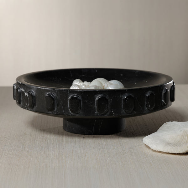 Shallow Marble Pedestal Decorative Bowl - Bowl Detail | Bone & Brass