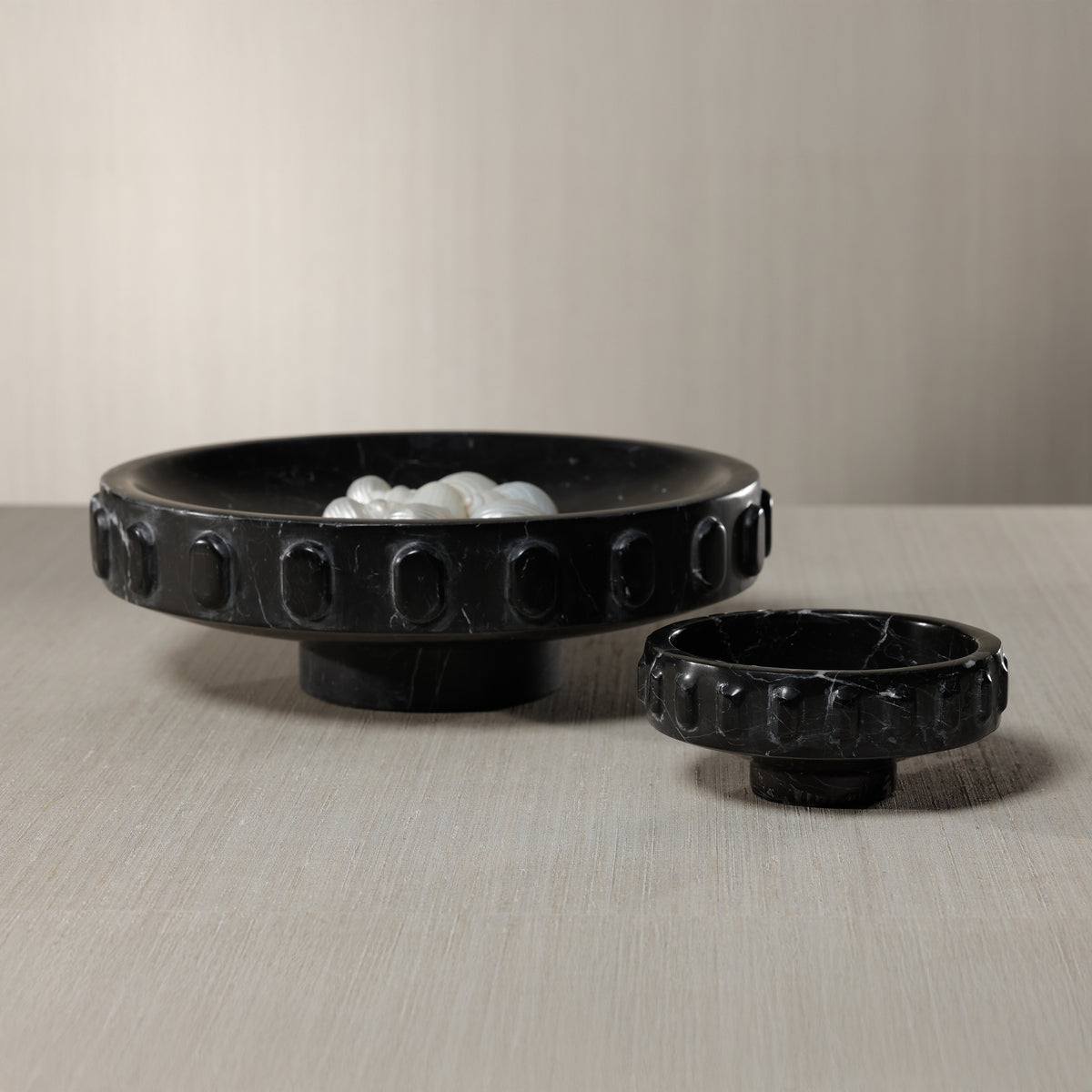 Shallow Marble Pedestal Decorative Bowl - Bowl Top View | Bone & Brass
