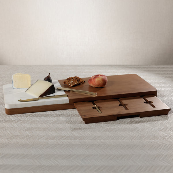 Marble & Mango Wood Charcuterie Board with Cheese Knife Set