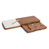 Marble & Mango Wood Charcuterie Board with Cheese Knife Set
