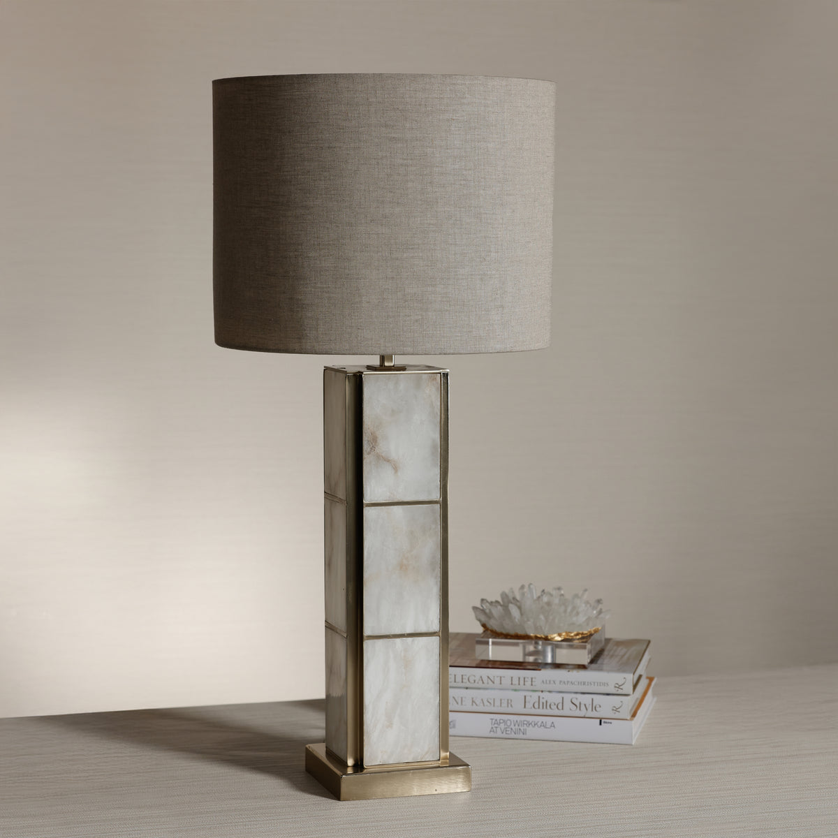 Golden Shore Alabaster Table Lamp with Shade - Lamp Detail | Bone & Brass