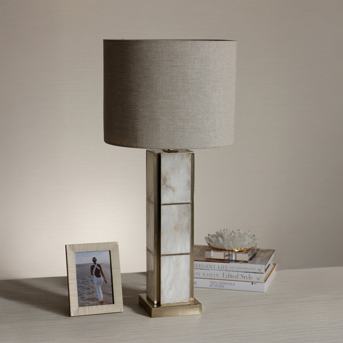 Golden Shore Alabaster Table Lamp with Shade - Lamp Base Detail | Bone & Brass