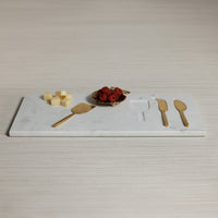 White Marble Cheese Tray with Set of 3 Cheese Tools - Board Detail | Bone & Brass