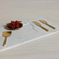 White Marble Cheese Tray with Set of 3 Cheese Tools - Board Top View | Bone & Brass