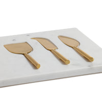 White Marble Cheese Tray with Set of 3 Cheese Tools - Board Side View | Bone & Brass