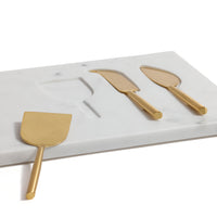 White Marble Cheese Tray with Set of 3 Cheese Tools - Board View | Bone & Brass